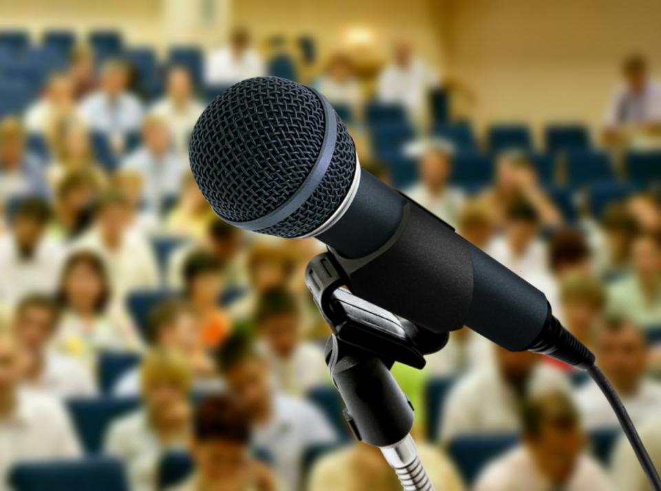 Microphone awaiting a keynote speaker